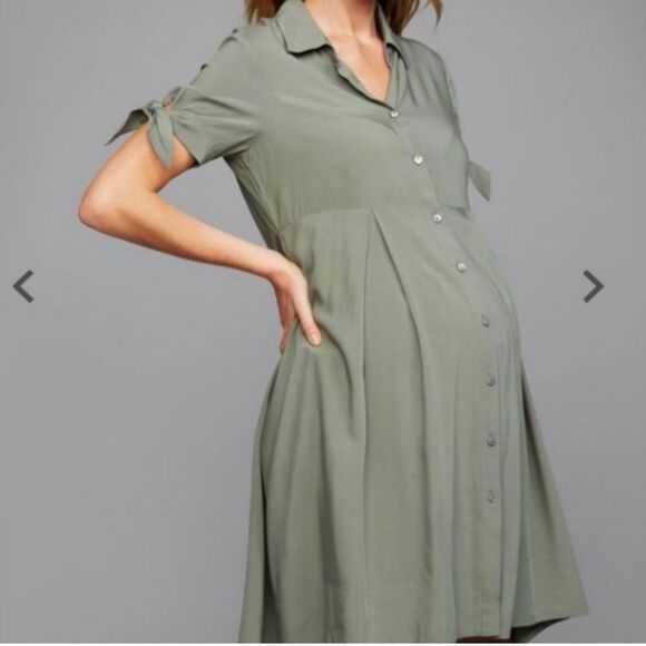 Pietro‎ Brunelli Muted Green Button Front Mini Shirt Dress M Maternity - Picture 1 of 8